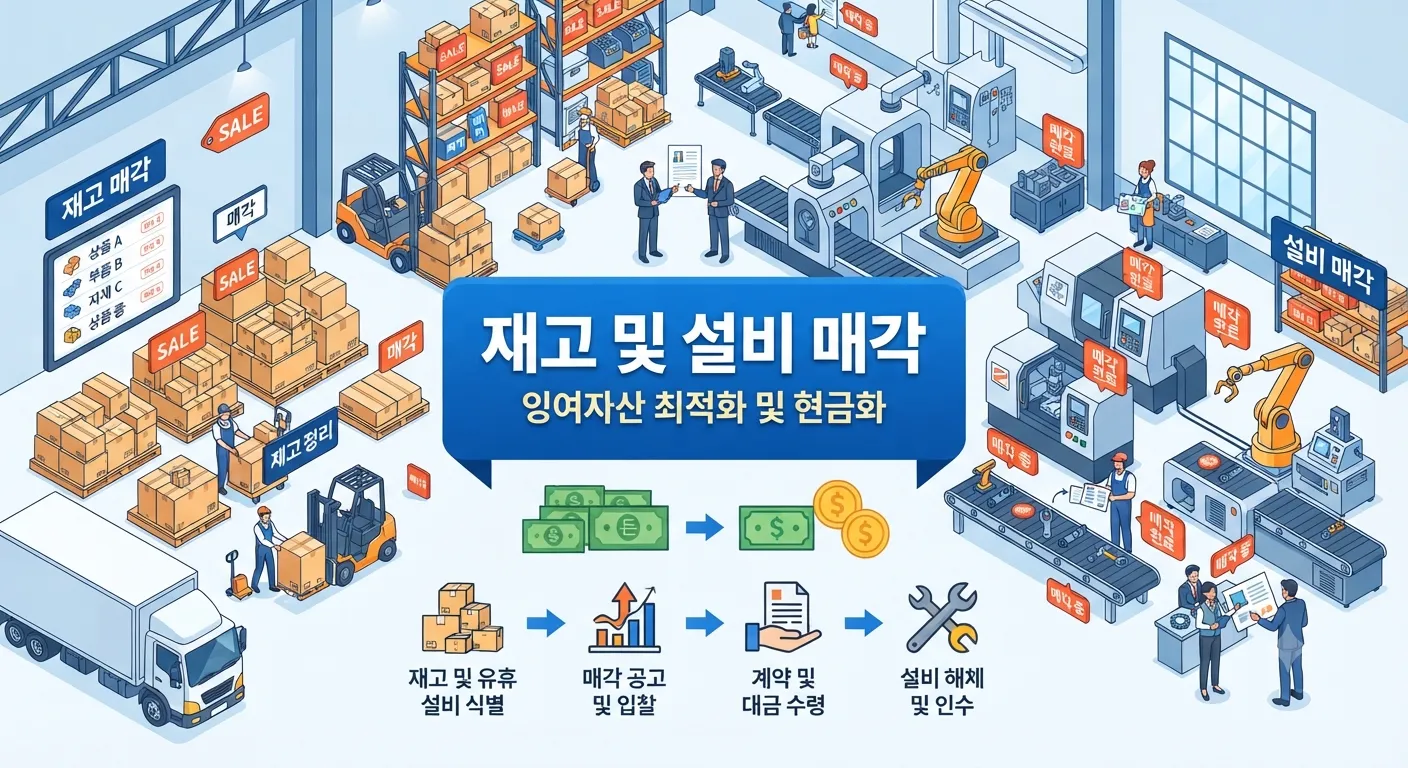 재고 및 설비 매각 개념 일러스트