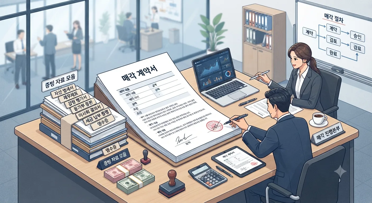 매각 계약서와 증빙 정리 일러스트
