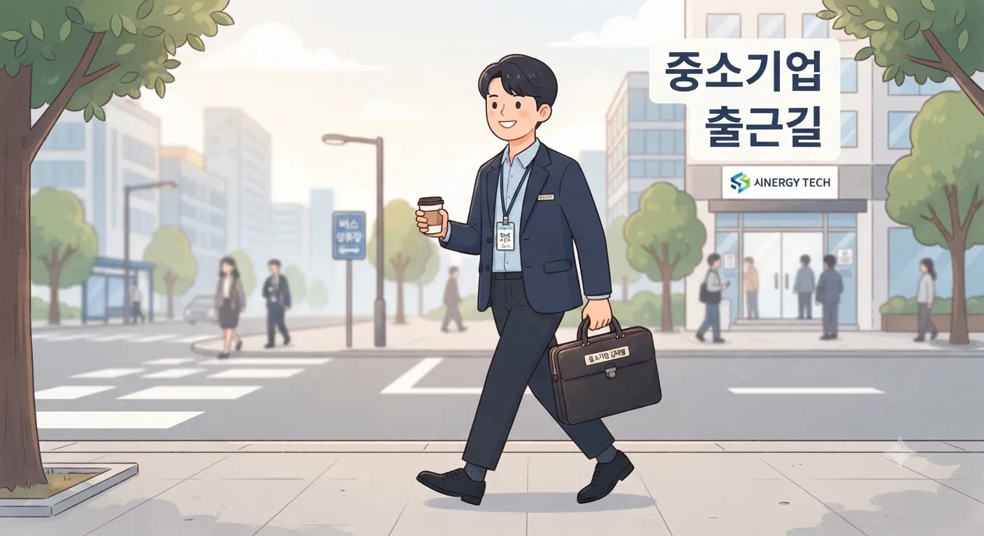 중소기업에 출근하는 젊은 직장인이 서류 가방을 들고 있는 단순한 일러스트